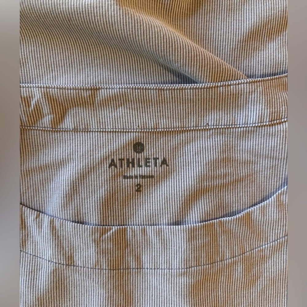 Athleta Pinstripe Sleeveless Elastic Waist Mini Dress Blue White Size 2 - Picture 2 of 8